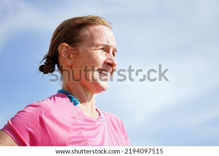 Similar – Image, Stock Photo Smiling woman squinting in sun and enjoying weather