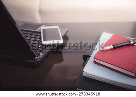 Office Equipment on Office desk at Workplace