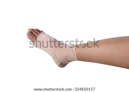 Medicine bandage on human foot isolated with clipping path