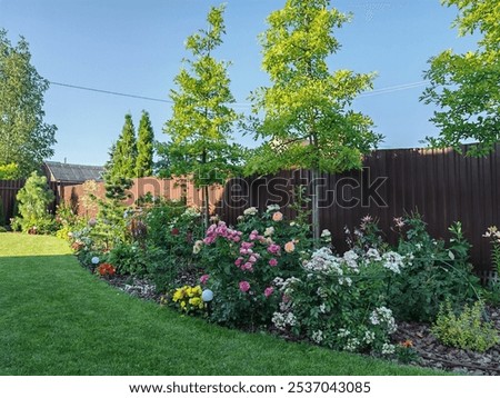 Similar – Foto Bild Blumenbeet mit verschiedenen Blumen im Park