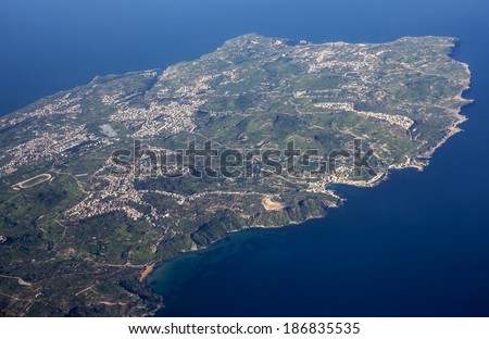 Aerial shot of sister island of Malta, Gozo.