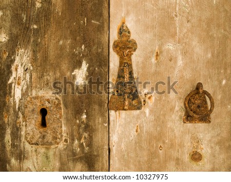 Authentic medieval lock and fittings on a door in Mdina on the island of Malta