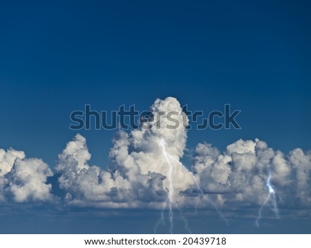 Bolt of electrical charge or lightning out of small cumolonimbus cloud