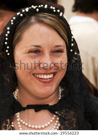 MDINA, MALTA - APR 19 : Medieval reenactment of noble woman in the old city of Mdina  April 19, 2009 in Mdina, Malta.