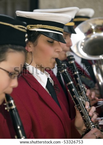 MOSTA, MALTA - APR02 - A female clarinet player during the Mosta Good Friday procession in Malta April 02, 2010