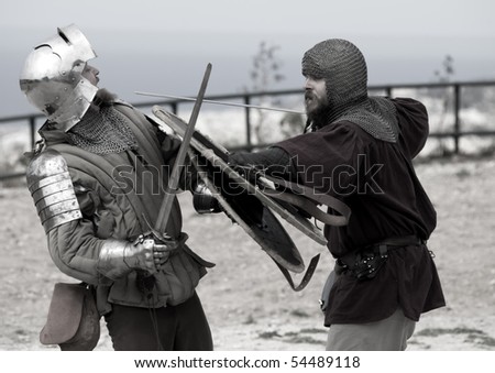 MTARFA, MALTA - MAY 23-  Knight sword fight during medieval reenactment on May 23, 2010 in Mtarfa Malta