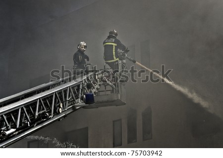 MRIEHEL, MALTA - APR 12 - Firefighters battle a fierce fire which engulfed Drop Chemicals Ltd factory which specializes in the production of domestic and industrial detergents, on April 12, 2011 in Mriehel, Malta
