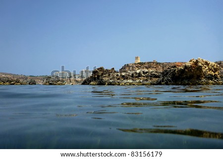 Malta coastline and sea rocks as viewed from sea level