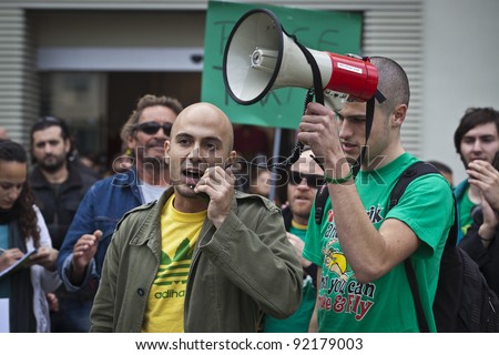 VALLETTA, MALTA - DEC 17 - Event organiser David Caruana delivers his message during a rally in favour of the decriminalisation and legalisation of cannabis and hemp, on 17 December 2011