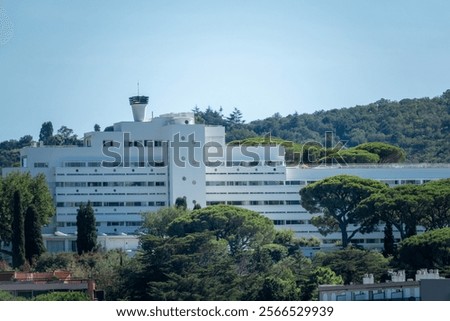 Similar – Image, Stock Photo Building complex in shell with scaffolding for the creation of living space in the Rhine-Main area in front of a blue sky with sunshine in Offenbach on the Main in Hesse