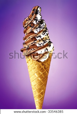 Mixed flavor ice cream cone.