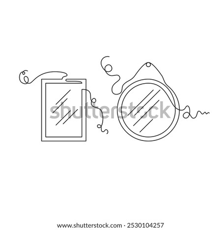 one line art mirror vector illustration. line art, one continuous line, simple, hand drawn and sketch style. for icons, symbols, signs or logos