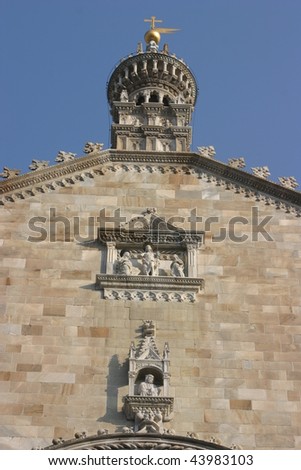 Como, Italy, facade of the Dome, with Father God and Resurrection
