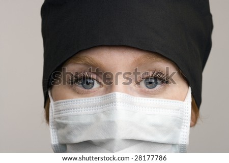 Close up of female medical staff wearing surgical mask and cap