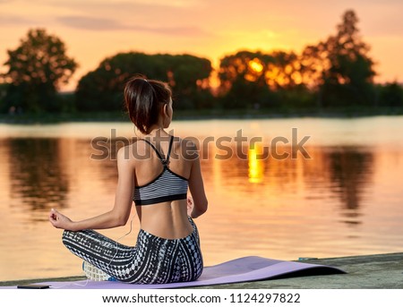 Similar – Image, Stock Photo Sporty woman watching lake Bohinj, Alps mountains, Slovenia.