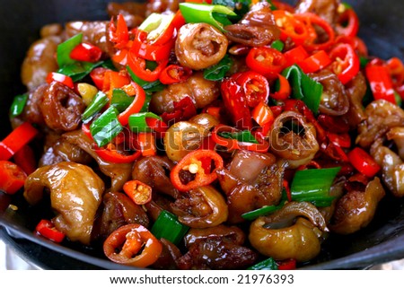 Delicious Chinese food fried dish - hot pepper sausage