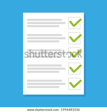 To do list or planning concept. Paper sheets with check marks icon, all tasks are completed. Vector illustration. Vector graphics