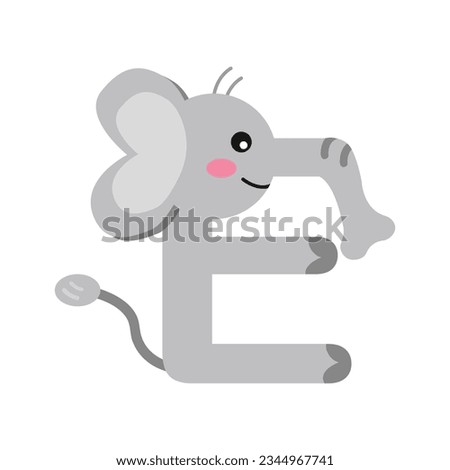 Letter E. Elephant. Vector graphics in flat cartoon style