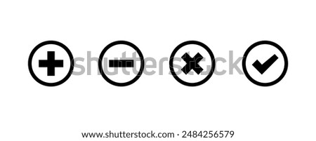 Set of icons: plus, minus, cross, haron. Vector