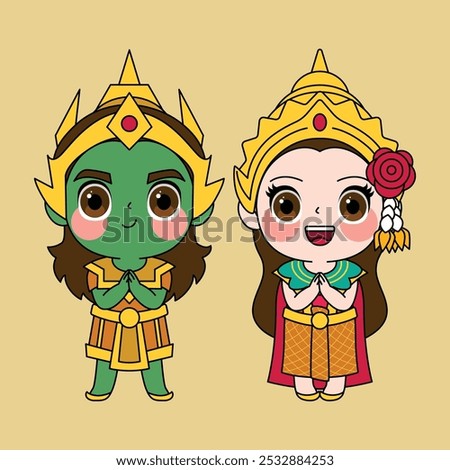 Rama and Sida Thai vector character illustration