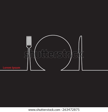 Advertising card with fork, knife and spoon silhouette, vector illustration