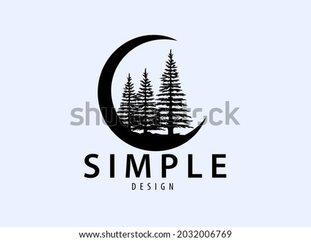 Logo design template, silhouette of fir tree and half moon landscape icon,