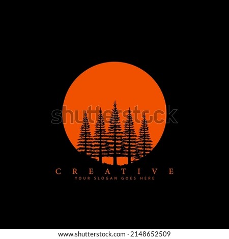Spruce tree and sunset logo design template