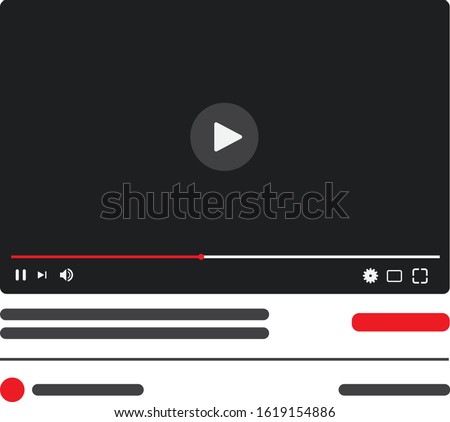 Desktop Video player youtube. PC social media interface. you tube Play video online mock up button. Tube window with navigation icon. Vector illustration.