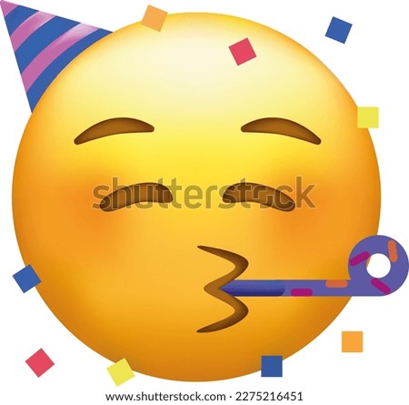Partying emoji. Emoticon with party horn and hat.