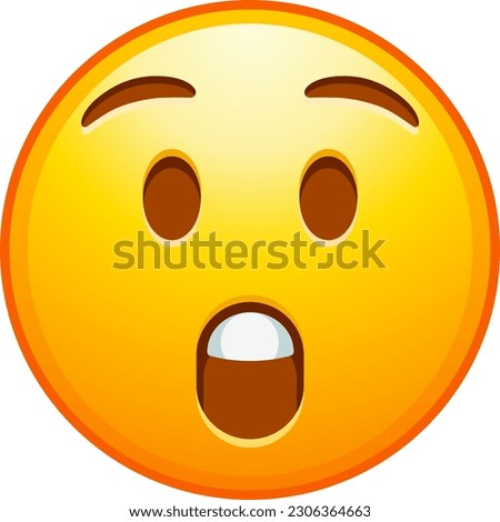 Top quality emoticon. Astonished emoji. Shocked emoticon with gasping face. Yellow face emoji. Popular element. WhatsApp. iOS. Emoji from Telegram app.