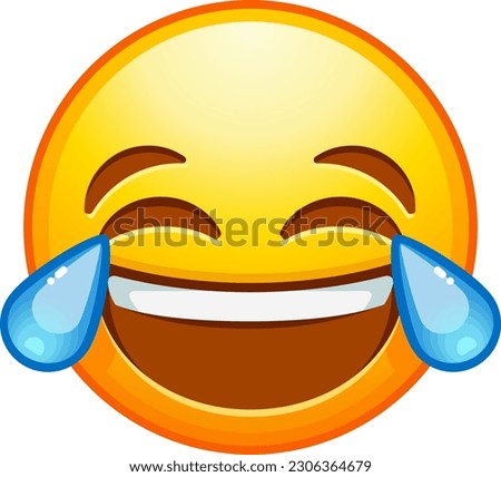 Top quality emoticon. Laughing emoji with tears and closed eyes. Yellow face emoji. Popular element. WhatsApp. iOS. Emoji from Telegram app.