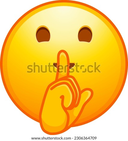 Top quality emoticon. Quiet emoji shh gesture, shush silent smiley cartoon shushing face, finger shut mouth. Yellow face emoji. Popular element. WhatsApp. iOS. Emoji from Telegram app.