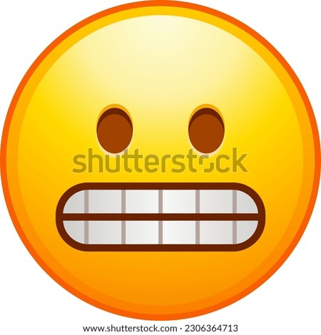 Top quality emoticon. Grimacing emoji. Awkward emoticon with clenched teeth. Yellow face emoji. Popular element. WhatsApp. iOS. Emoji from Telegram app.