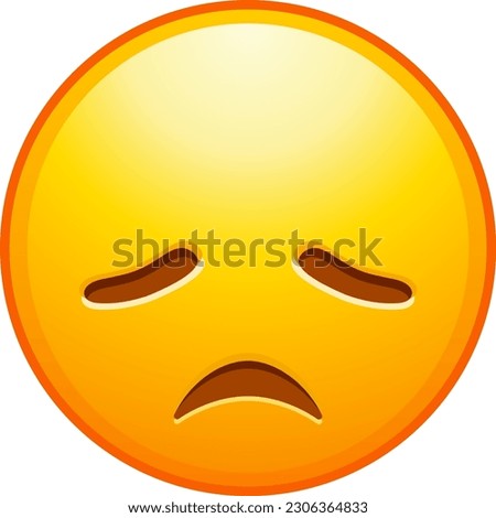 Top quality emoticon. Persevering emoji. Helpless face with scrunched eyes. Yellow face emoji. Popular element.