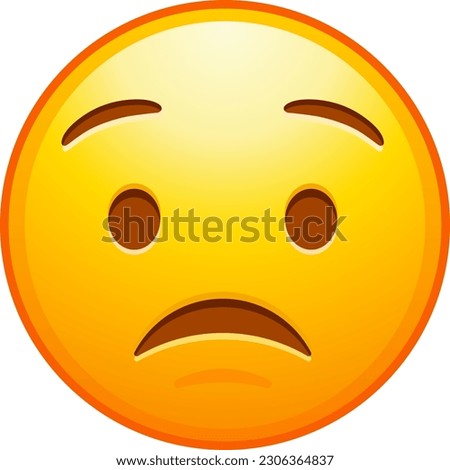 Top quality emoticon. Persevering emoji. Helpless face with scrunched eyes. Yellow face emoji. Popular element.