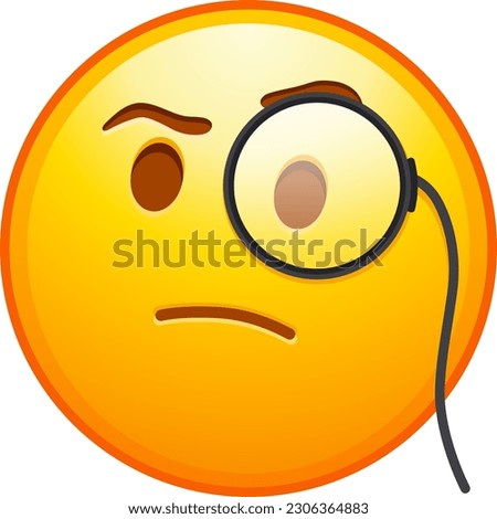 Top quality emoticon. Intelligent emoji. Smug emoticon with Monocle and raised eyebrow. Yellow face emoji. Popular element.