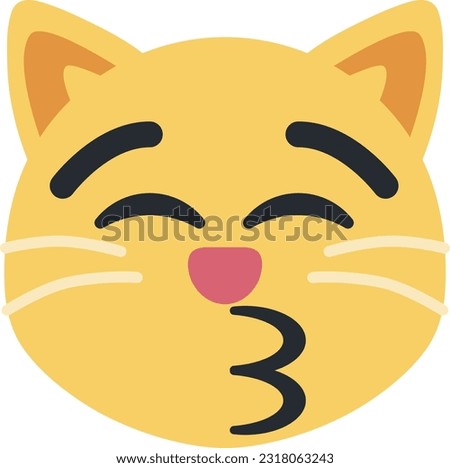 Kissing Cat vector emoji icon. A cartoon cat variant of Kissing Face With Closed Eyes. Depicted as yellow on major platforms.