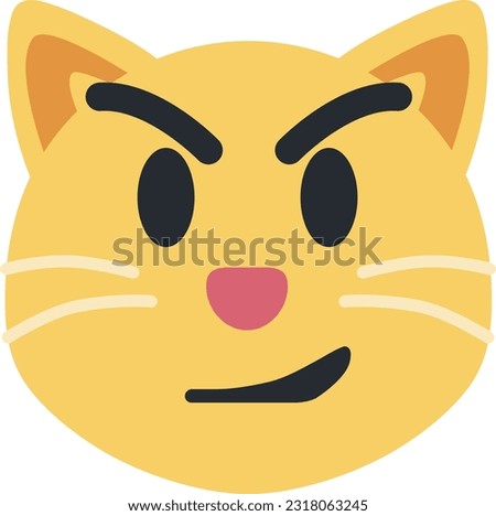 Cat with Wry Smile emoji vector icon. A cartoon cat variant of Smirking Face. Depicted as yellow on major platforms.