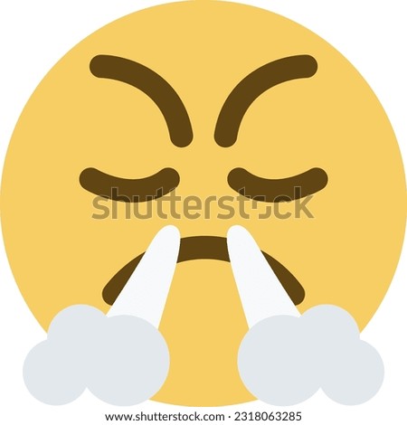 Top quality emoticon. Emoji. Face with steam from nose. Angry smiley with steam.