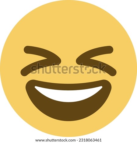 Grinning Squinting Face emoji. A yellow face with a broad, open smile and scrunched, X-shaped eyes. Often conveys excitement or hearty laughter.