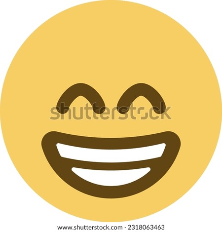Beaming Face with Smiling Eyes emoji. A yellow face with smiling eyes and full-toothed grin, as if saying Cheese! for the camera. Teeth may be smoothed-over or crosshatched.
