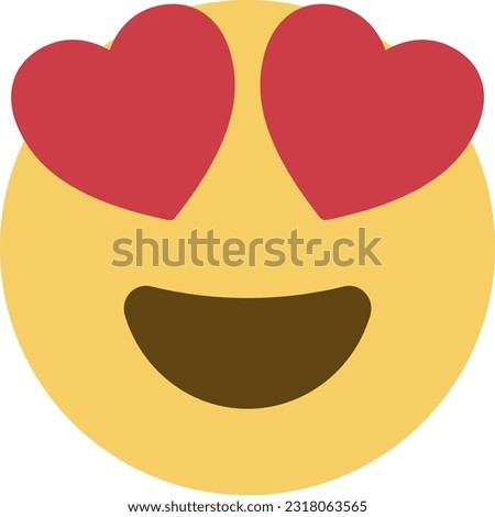 Smiling Face with Heart-Eyes emoji vector icon. A yellow face with an open smile, sometimes showing teeth, and red, cartoon-styled hearts for eyes. Often conveys enthusiastic feelings of love.