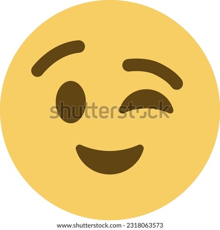 Winking Face vector emoji icon. A yellow face with a slight smile or open mouth shown winking, usually its left eye. May signal a joke, flirtation, hidden meaning, or general positivity.