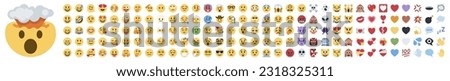 Big set of iOS emoji. Funny emoticons faces with facial expressions. Full editable vector icons. iOS emoji. Detailed emoji icon from the WhatsApp, Facebook, twitter, instagram.