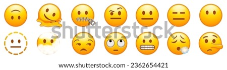 Neutral and Skeptical emojis set. Emoticons big set. Vector icons set. Social media emoji set.iOS emoji. iPhone emoji. WhatsApp.