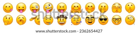 Tongues, Hands and Accessories emojis set. Emoticons big set. Vector icons set. Social media emoji set. iOS emoji. iPhone emoji. WhatsApp.