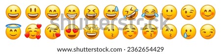 Smiling and Affectionate emojis set. Emoticons big set. Vector icons set. Social media emoji set. iOS emoji. iPhone emoji. WhatsApp.