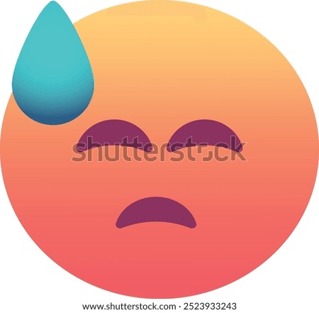 Downcast face with sweat emoji icon. Trendy colors, popular element expressing feelings of disappointment and fatigue, frequently used in social media. Emoticon, isolated element.