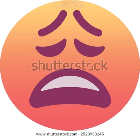 Weary face emoji icon. Trendy colors, popular element reflecting exhaustion and fatigue, commonly used in social media. Emoticon, isolated element.