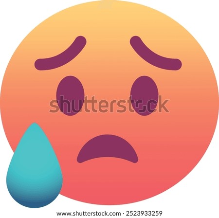 Sad but relieved face emoji icon. Trendy colors, popular element reflecting mixed emotions of sadness and relief, commonly used in social media. Emoticon, isolated element.